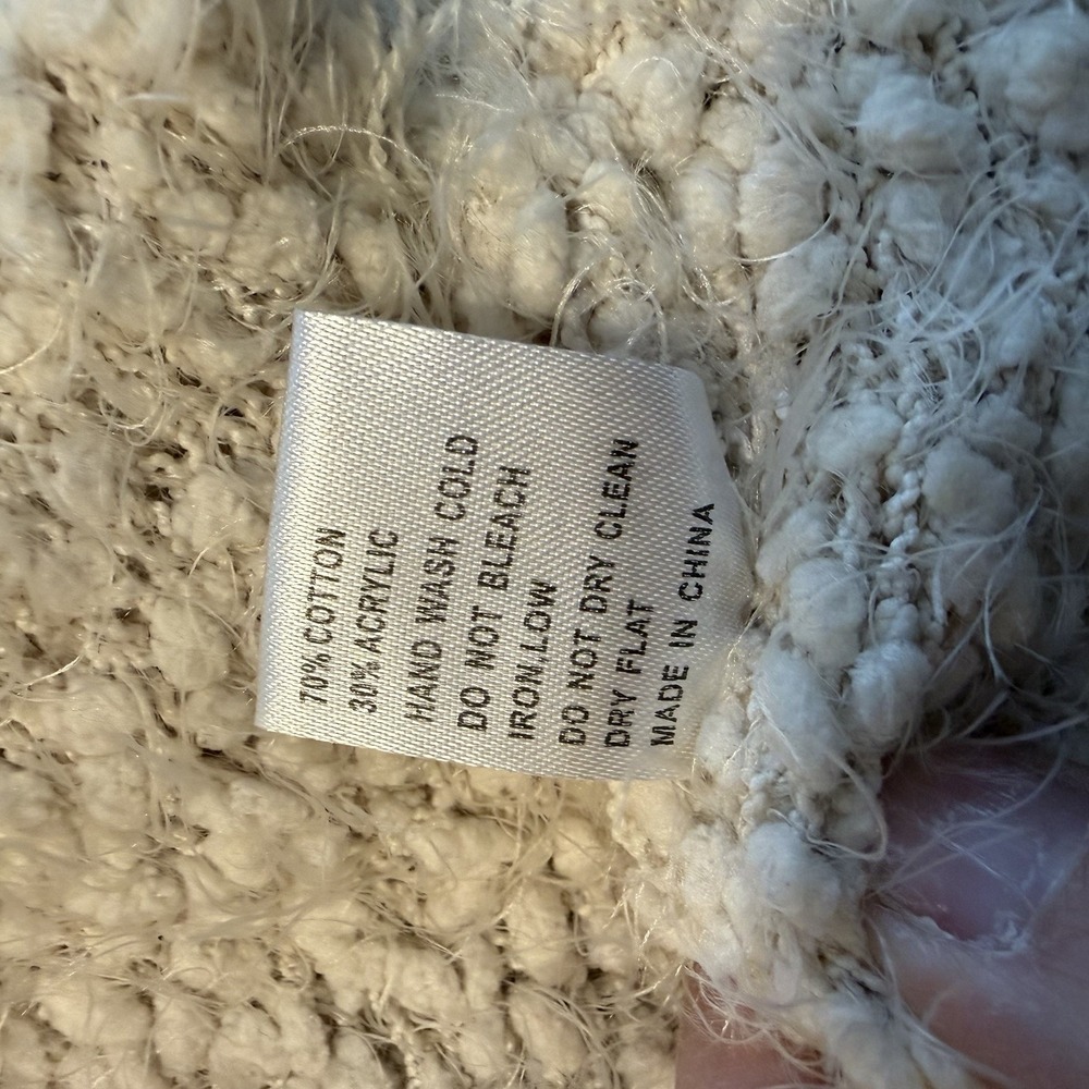 POL Boucle Eyelash Cardigan Sweater Beige Size M Boho Open Front Asymmetric - Picture 8 of 8